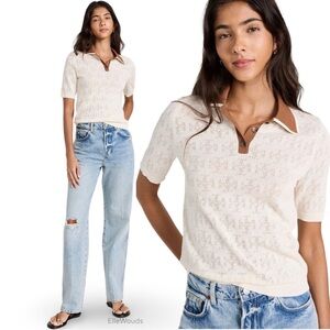 Tory Burch $298 T Monogram Cotton Pointelle Polo US Size Small